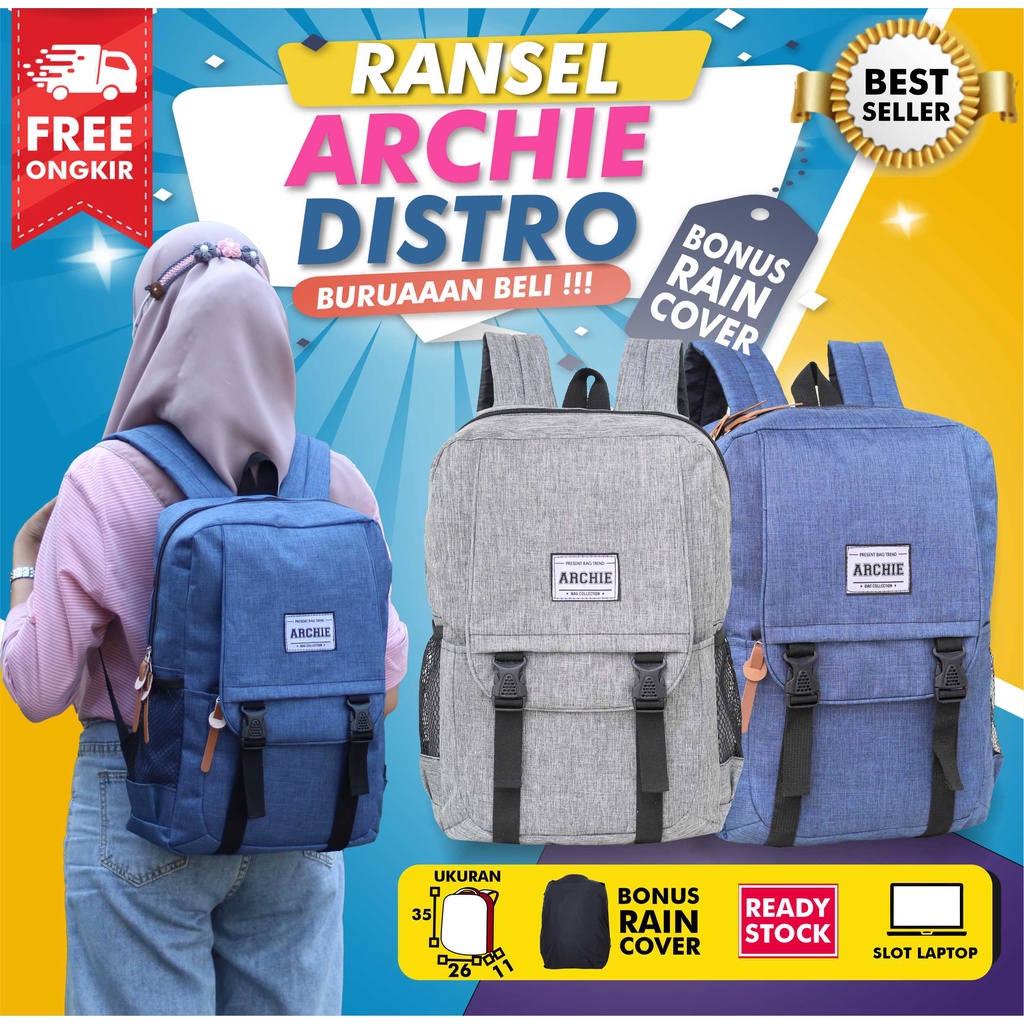 Ransel Gendong Perempuan Cantik Distro Archie Backpack Multifungsi Keren Berkualitas Tas Cewek SMP SMA Berkualitas