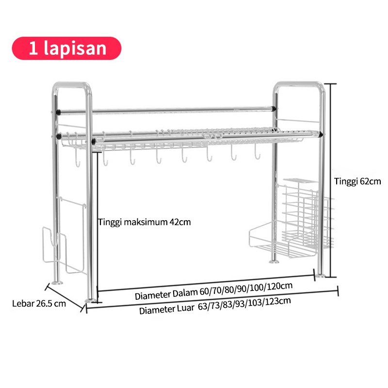 Rak Dapur Stainless Rak Wastafel Rak Piring Dan Peralatan Dapur Kokoh Kuat Rak