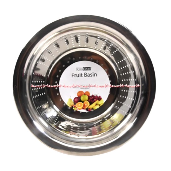 Krischef Fruit Basin 24cm Tempat Wadah Cuci Buah Buahan Sayuran Dengan Penyaring Saringan Stainless Steel Washing Fruit Vegetable Kris Chef Krisbow