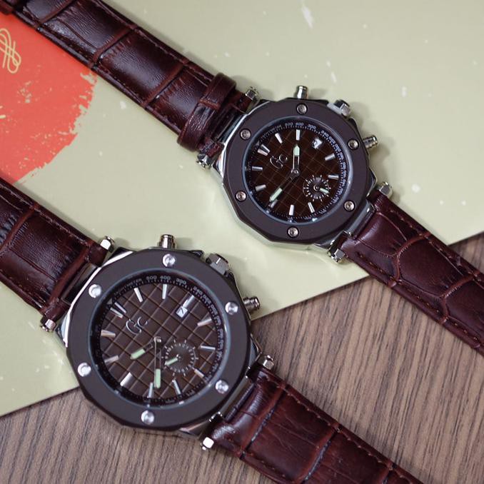 Termurah - Jam Tangan Pria Wanita Couple Gc Guess Collection Date Leather Strap - Promo