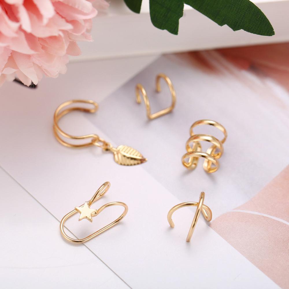 Timekey 5Pcs / Set Anting Klip Tanpa Tindik Desain Hollow Kreatif Untuk Wanita A4K6