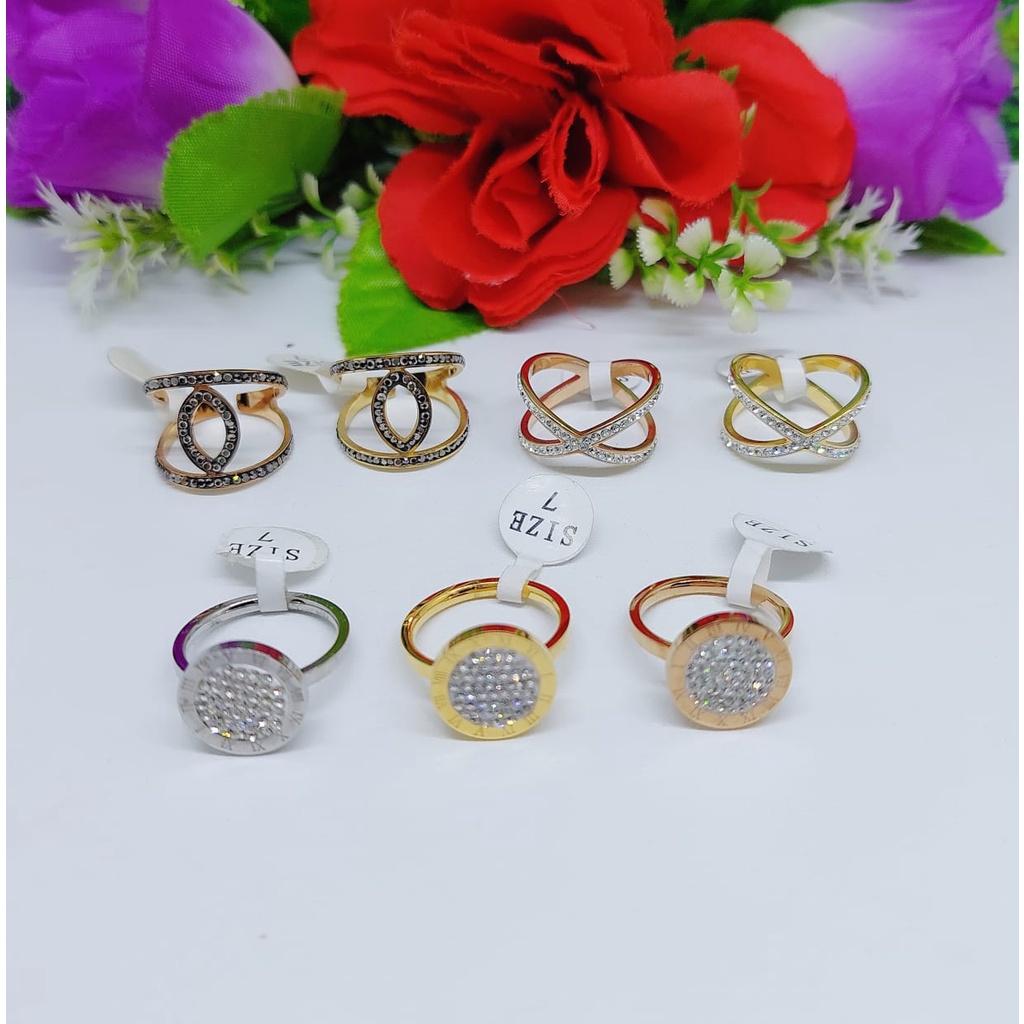 Titanium cincin permata perhiasan wanita 0151-0154