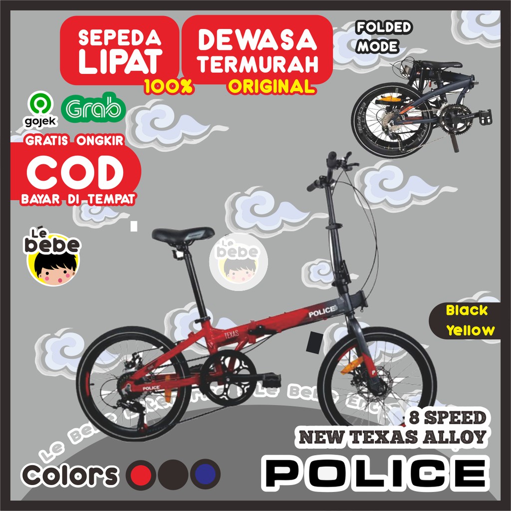 Sepeda Lipat Folding Bike POLICE New Texas Alloy Sepeda Gunung Road Bike Sepeda Element ORIGINAL