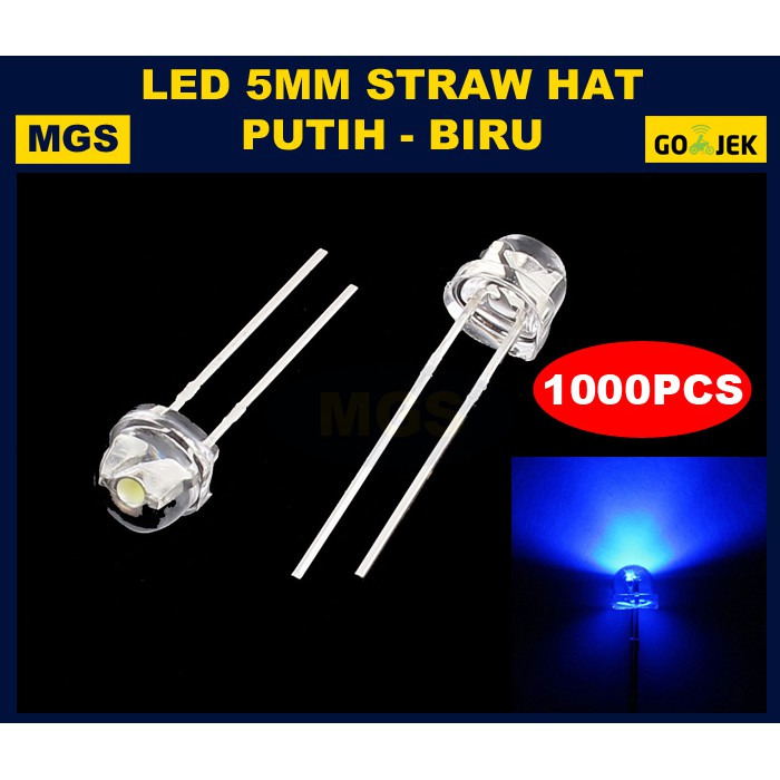 1000Pcs LED 5mm Strawhat - Biru