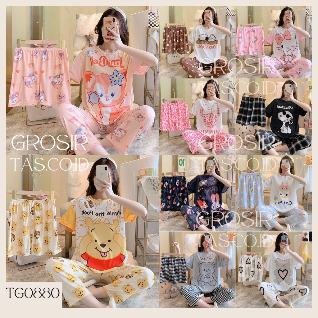 SHOEGALLERY TG0880 Baju Tidur Motif Kartun Wanita Import 3 in 1