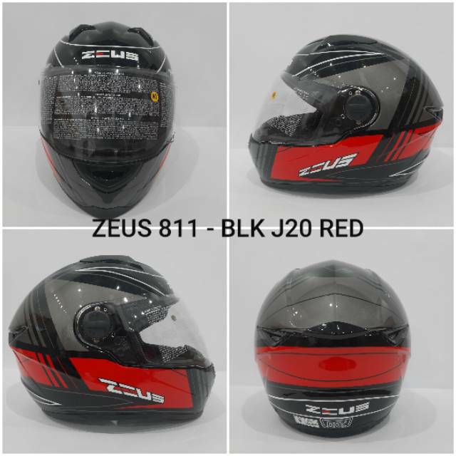 HELM ZEUS FULL FACE ZS-811 BLACK J 20 RED - FREE SMOKE VISOR  ORIGINAL ( ONGKIR 2KG )