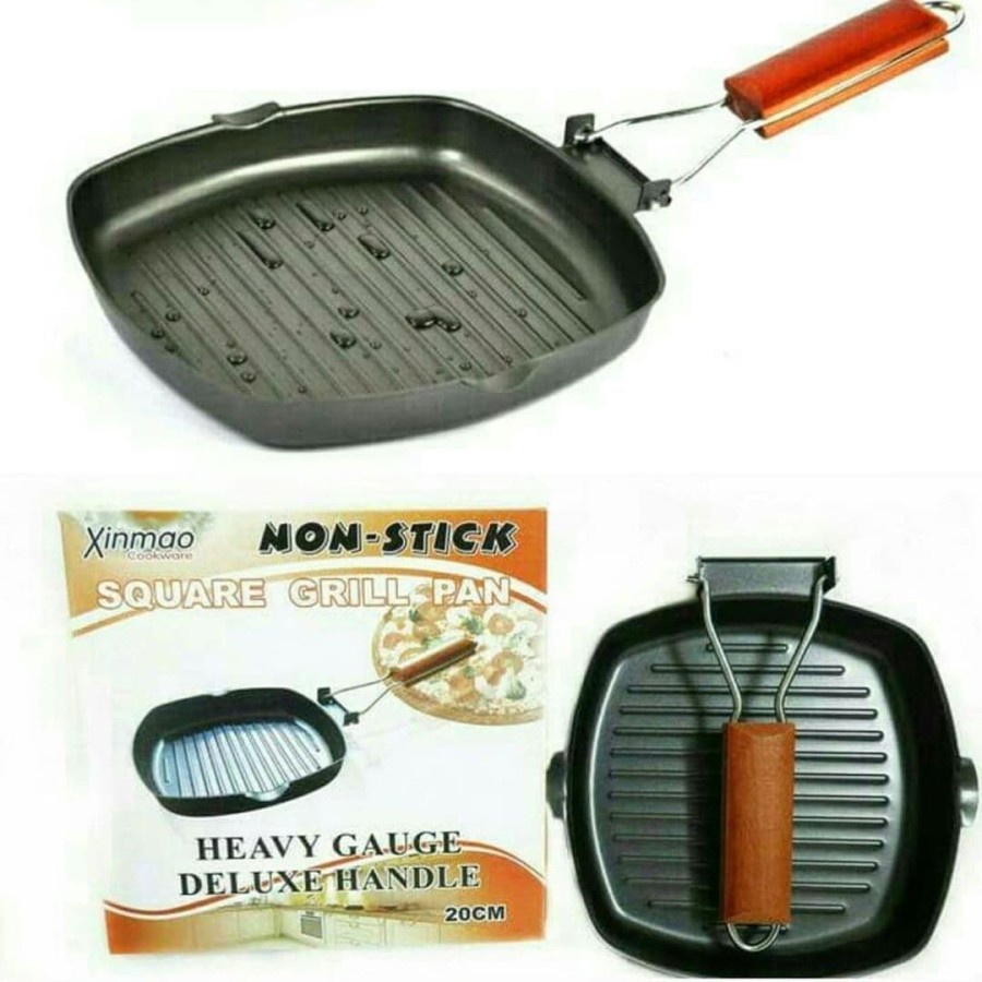 TERLARIS!! Panci Panggang / Square Grill Pan 20 Cm Teflon Wajan / Bakaran Sate / Teflon Panggang