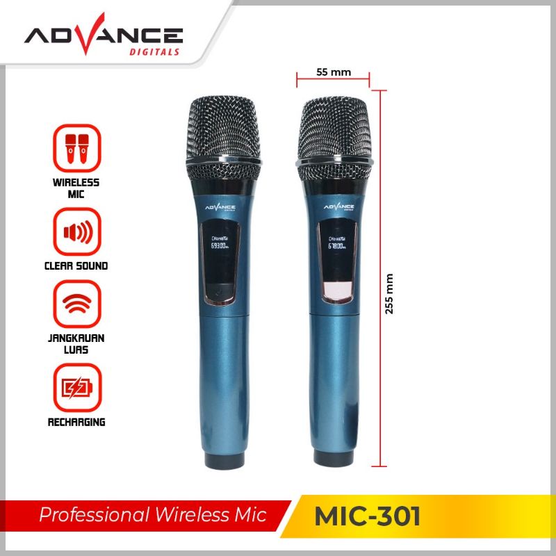 Advance MIC 301 DOUBLE Mic Wireless Microphone Bluetooth Karaoke BONUS Baterai