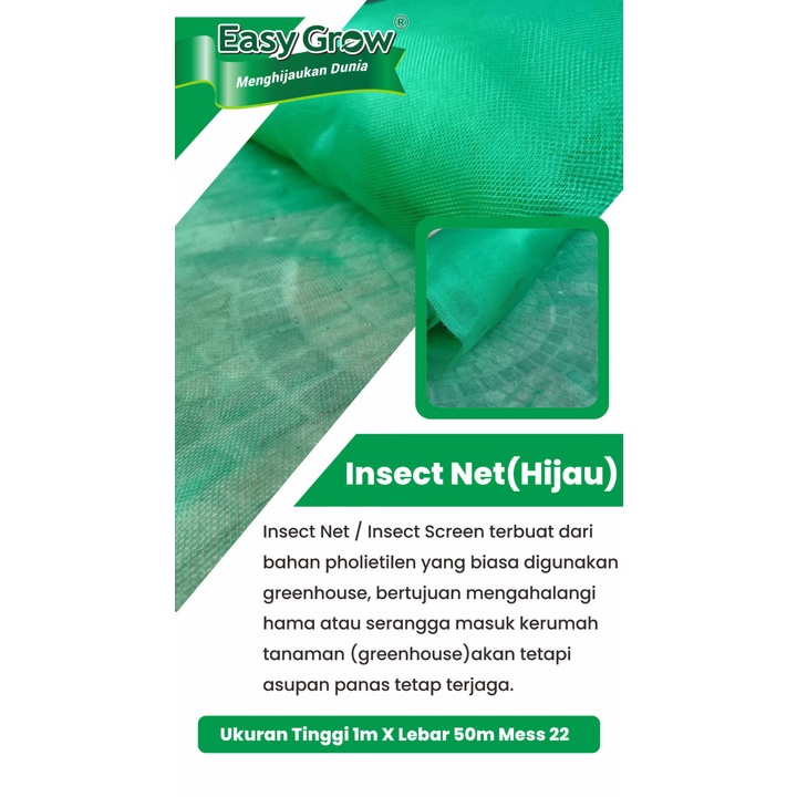 INSECT NET HIJAU ECER MESH 22 LEBAR 1 METER JARING KASA HIDROPONIK