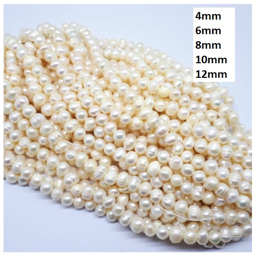 Mutiara Air Tawar Model Bulat Uk 4 - 12mm Harga/String