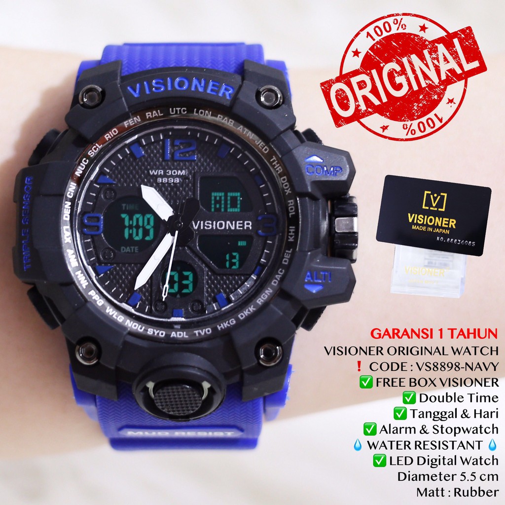 Jam tangan Pria sporty VISIONER ORIGINAL WATCH 1 year warranty tahan air  VS8898