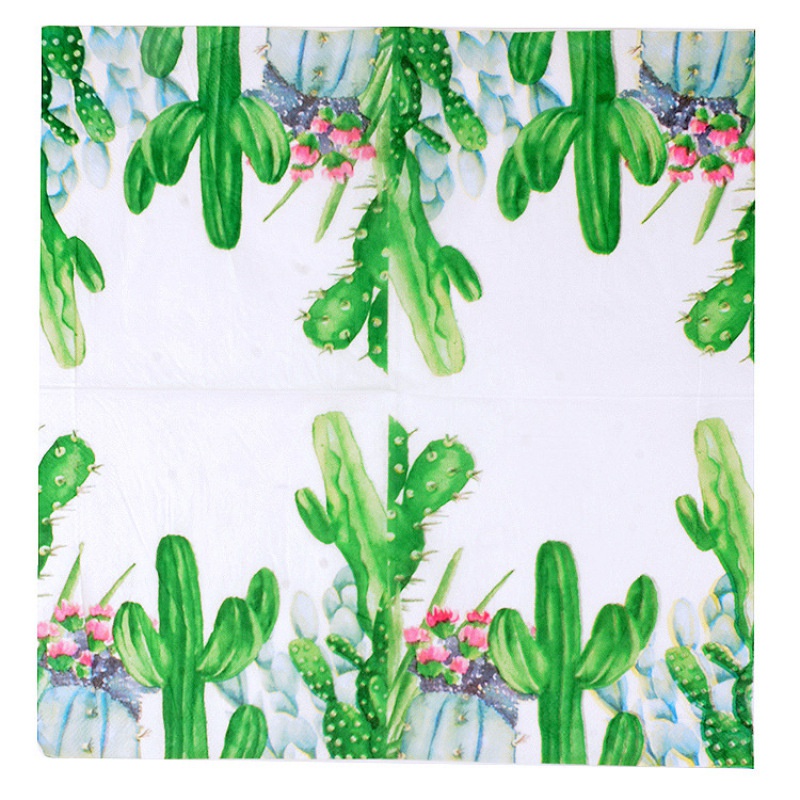 Green Printed Cactus Napkin Cafe Wedding Party Tissue Disposable Napkins Placemat Napkin Kitchen  Catering