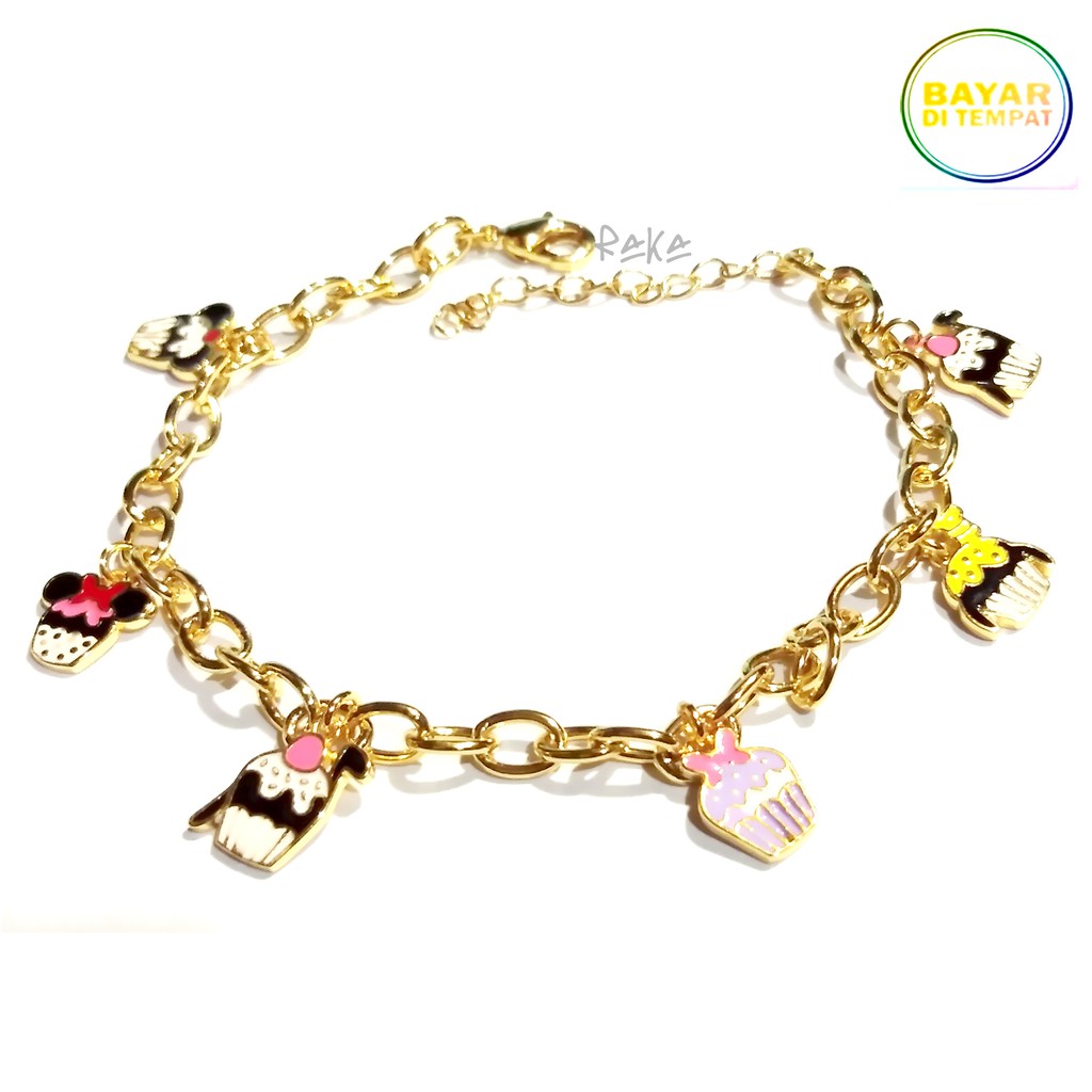 Raka Acc - Gelang Tangan Xuping Silver Gold MICKEY MINNIE MOUSE Cupcakes Perhiasan Wanita 123