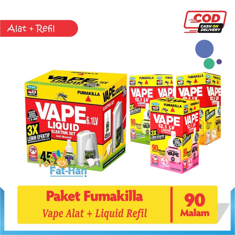 Paket FUMAKILLA Vapee Electrik Cloud + (3pcs) Refil Liquid 90 Malam / Obat Nyamuk Elektrik / Refil O