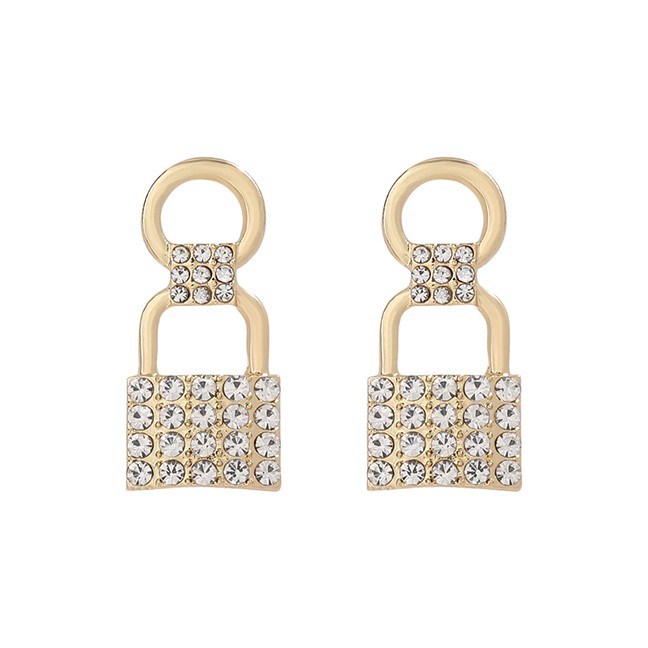 LRC Anting Tusuk Fashion Love Lock Alloy Diamond Earrings K04319