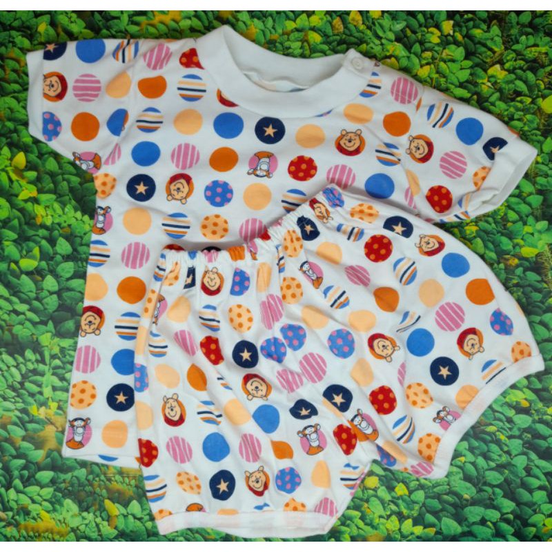 Stelan Baju Bayi Lengan Pendek Motif Kancing Samping+Celana Pendek no.20-24