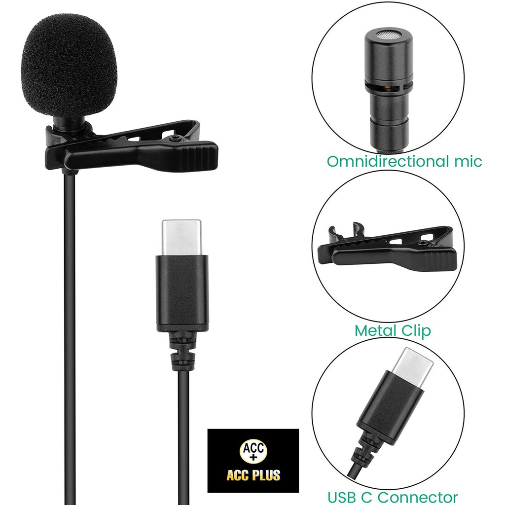 MIC CLIP ON LAVALIER TYPE C / LIGHTNING / 3,5MM JACK MICROPHONE FOR AUDIO AND VIDEO RECORDING - ACC PLUS