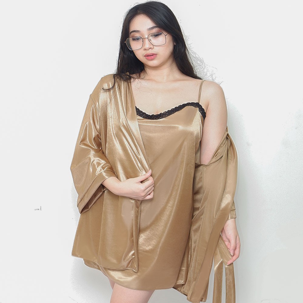Lingerie satin kimono set dan dress jumbo (adelia)