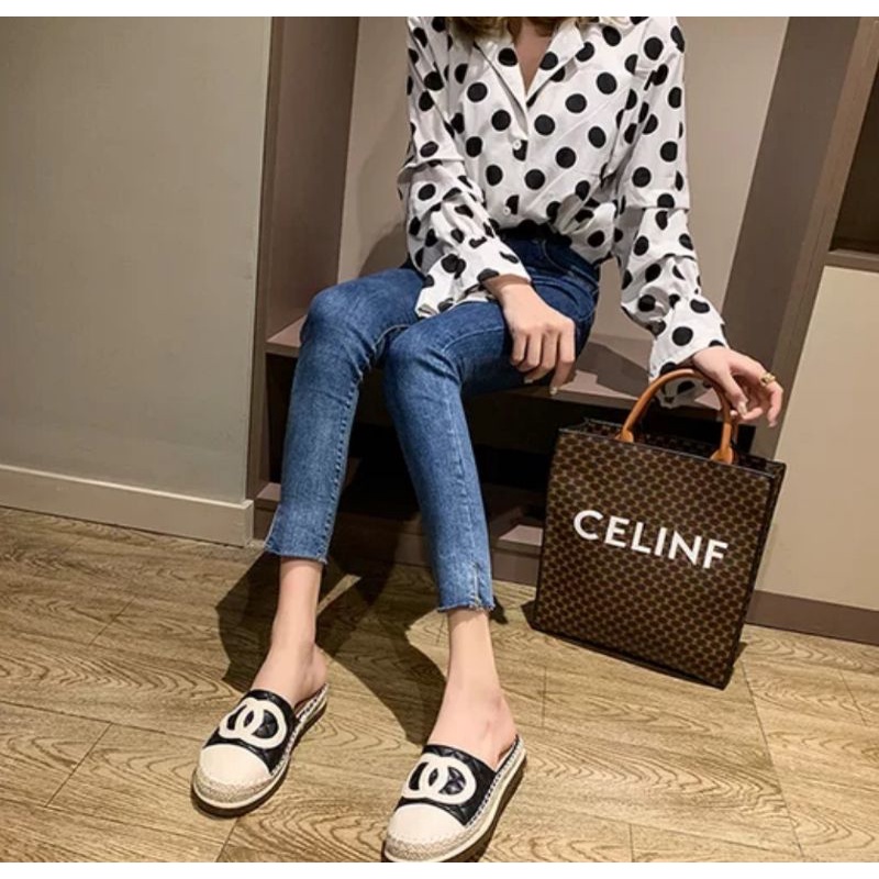 [COD] 10555 Sandal Import Wanita Espadrilles Slip On Mules