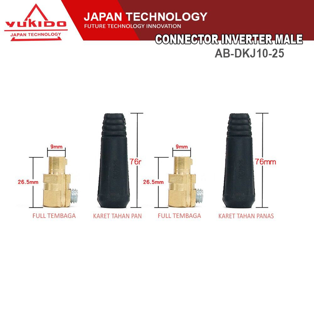 YUKIDO JAPAN Kabel Konektor Male Connector Las 10 - 25 mm bisa untuk semua merk Mesin Las