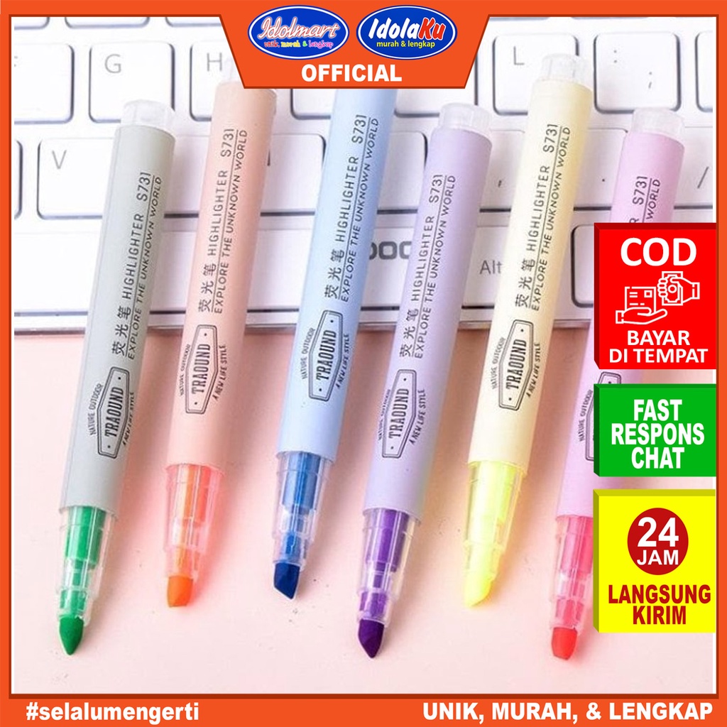 IDOLMART Deli Highlighter 6-Warna Candy S731 / Hijau / pcs Deli Surabaya