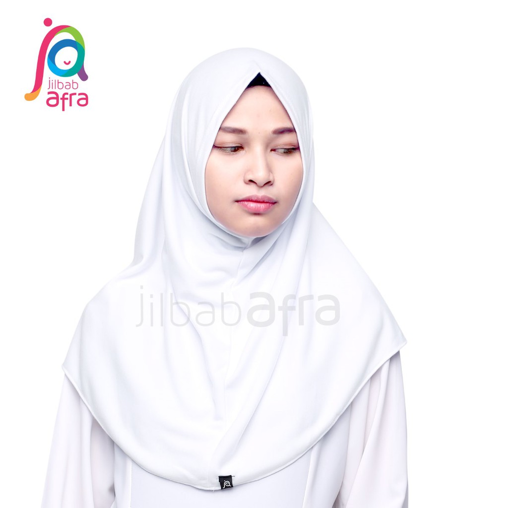 Jilbab Afra Syifa Putih - Bergo Syiria Non Pet - Hijab Instan Bahan Kaos, Adem &amp; Lembut