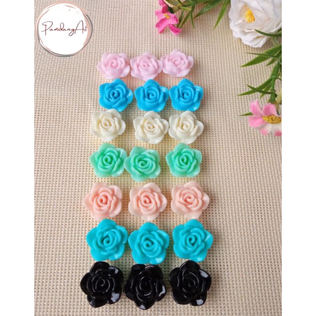 (12pcs) Mote Susu Mawar / Manik Kapur Variasi Mawar Warna Warni Pastel