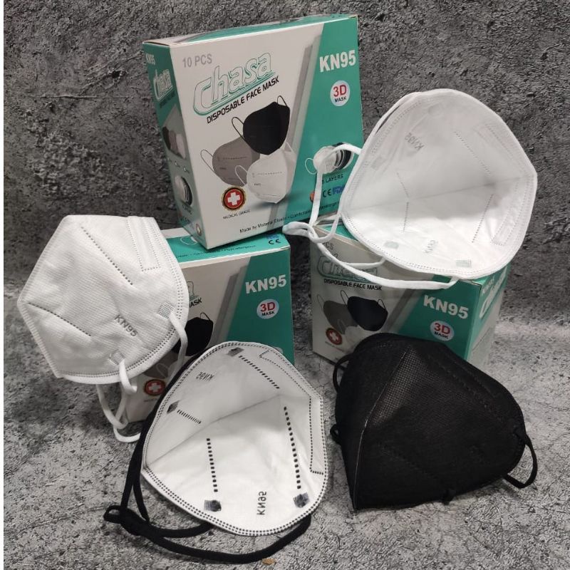MASKER KN95 5PLY CHASA MEDICAL GRADE FACE MASK HIJAB HEADLOOP HITAM - PUTIH