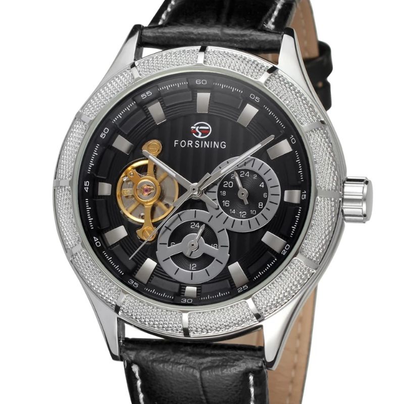 Jam Tangan Pria Automatic Forsining Original Mewah Open Heart Tourbillon 24 Hour All Chrono Active