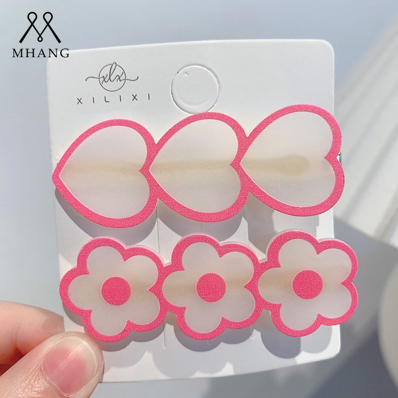 2pcs / Set Jepit Rambut Bentuk Bunga Pink Bahan Plastik Untuk Anak Perempuan