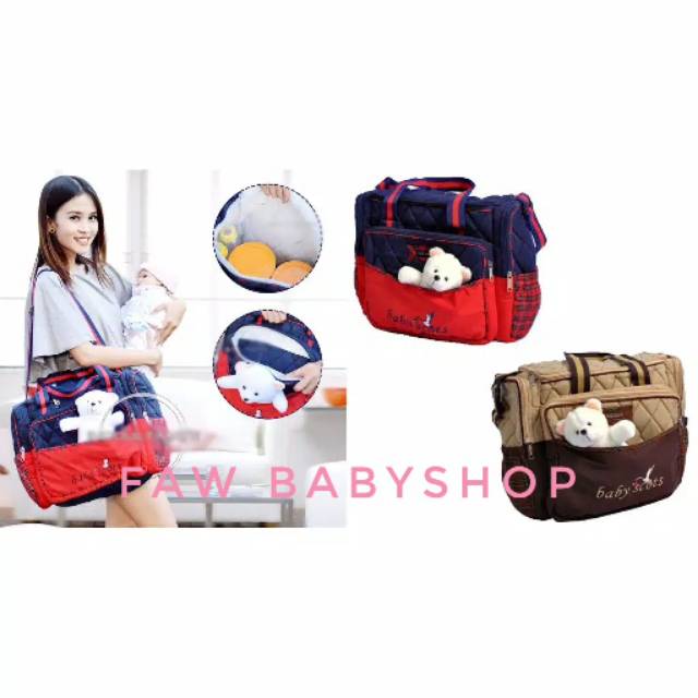 Baby Scots babyscots Embroidery Diaper Bag with DOLL Tas Besar diaper Boneka Tas bayi Besar ISEDB011