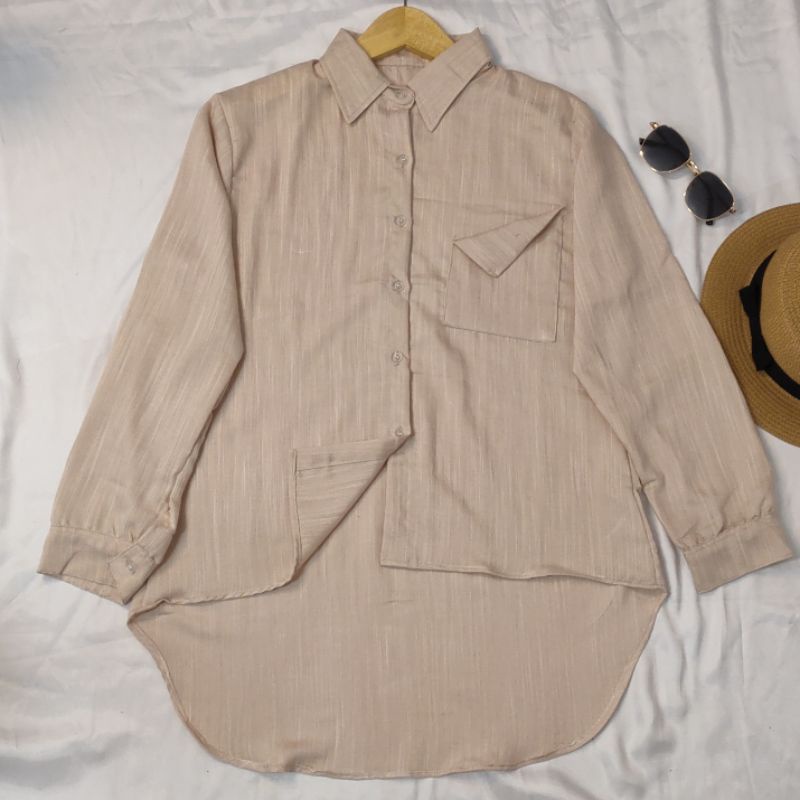 Saku Kemeja Wanita/Blus kemeja linen 2021 Kualitas tinggi Wanita/Atasan wanita kantor Wanita chic lengan panjang-KMJ SAKU~COKSU