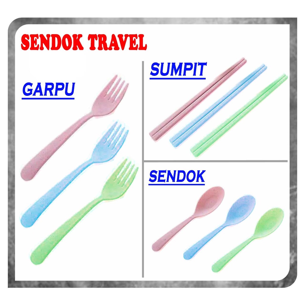 Souvenir Sendok Garpu Sumpit Makan Bahan Plastik / Cutlery Dinnerware Wheat Straw Travel Non Pack Souvenir