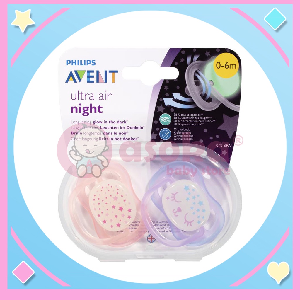 Philips Avent Soother Ultra Air Night Girl 0-6m SCF376/12 - Empeng Bayi ASOKA