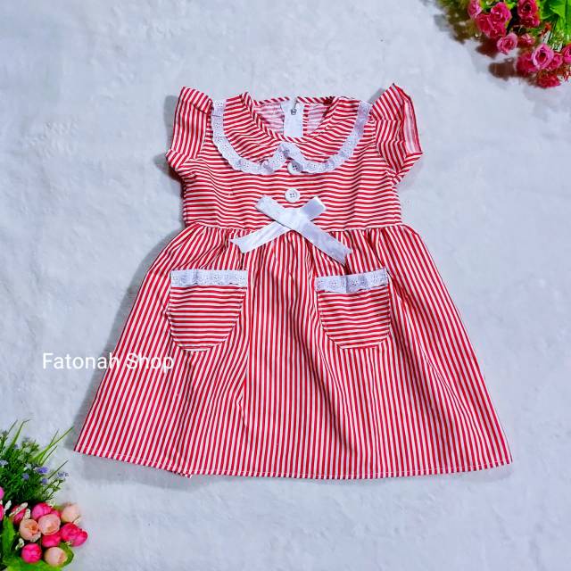 Dress anak cewek 1 2 tahun sailor japan baju anak renda strip salur saku bawah kanan kiri sailormoon