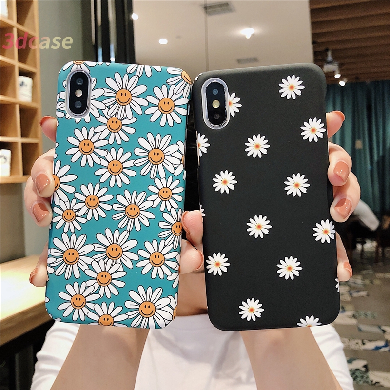 Case Compatible For iPhone 7 Plus 6SPlus 6 6S 7 8 Plus X SE 2020  Hard Case Motif Bunga Daisy Lucu Warna Hitam