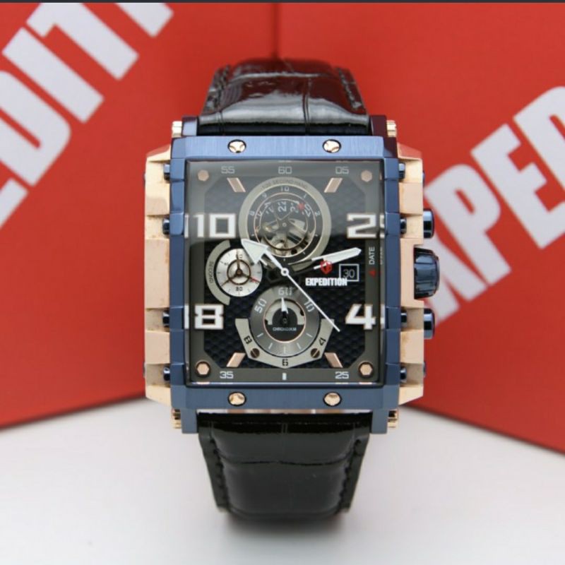 ORIGINAL GARANSI JAM TANGAN PRIA EXPEDITION COWOK ROSEGOLD BLUE BLACK KULIT EXP E6757 6757 LAKI