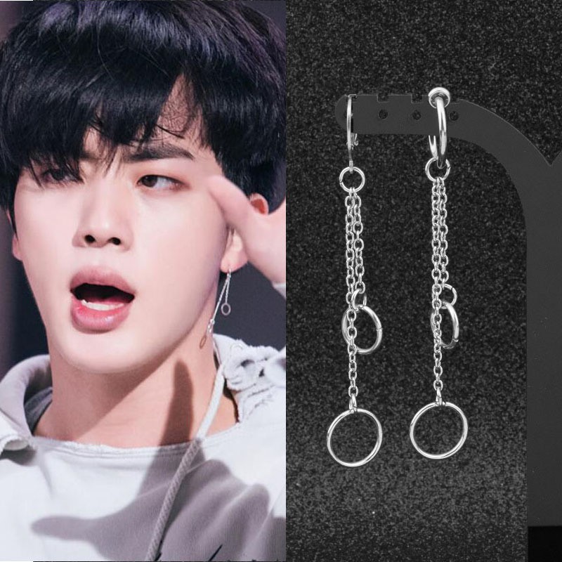 Anting Gantung Panjang Desain Kpop BTS Bangtan Boys Bahan Stainless Steel untuk Wanita