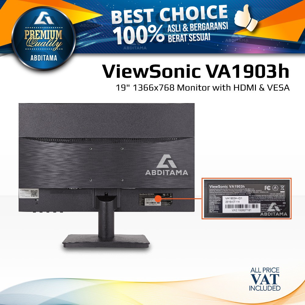 Monitor LED ViewSonic VA1903 VA1903H 19&quot;1366x768 VGA HDMI VESA 75x75mm