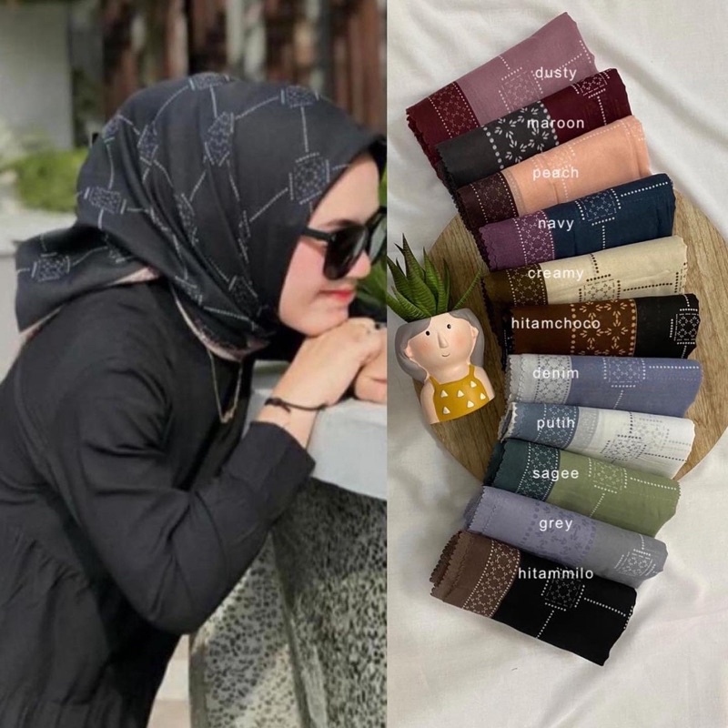 BISA COD / Segi Empat Voal Motif 194 (Luna) Gratis Pouch Hijab