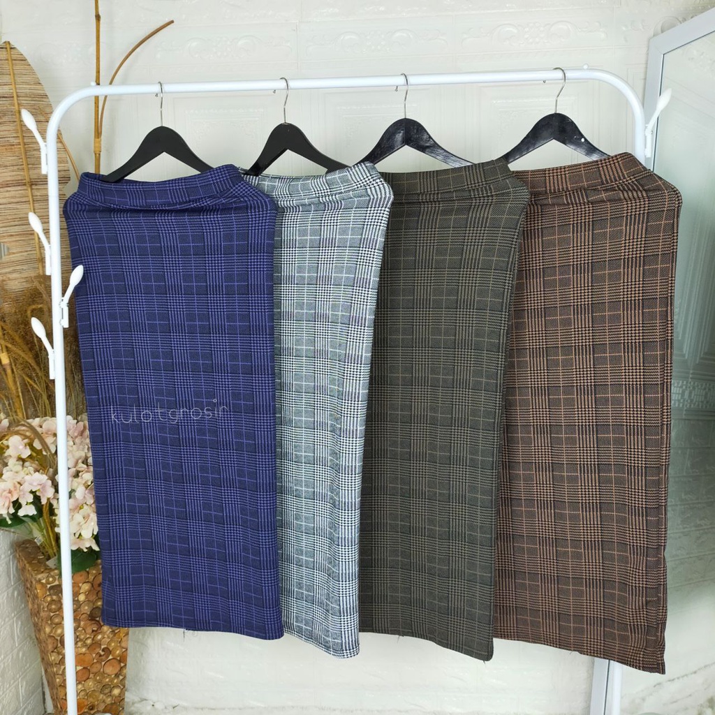 Rok Span Korean Style/Rok Span Panjang Motif Kotak-Kotak/Rok Tartan Panjang