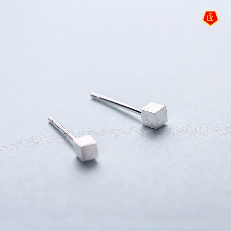 [Ready Stock]Simple Cube Square Stud Earrings Tassel Female Sweet Elegance