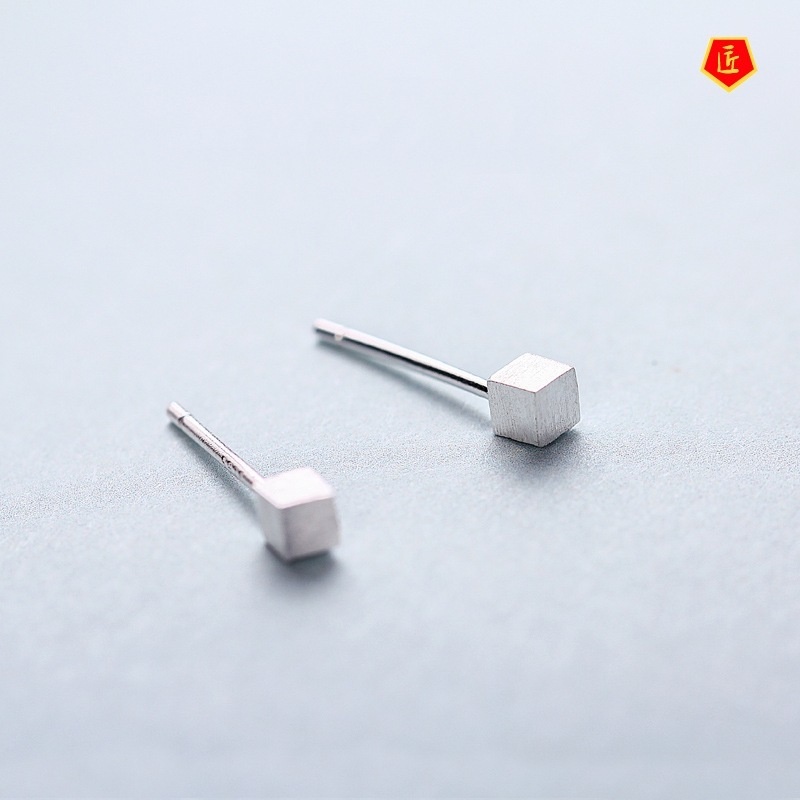 [Ready Stock]Simple Cube Square Stud Earrings Tassel Female Sweet Elegance