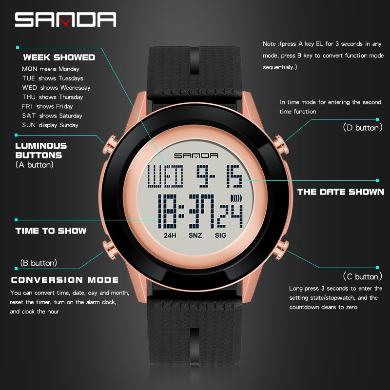 SANDA 6026 Jam Tangan Pria Wanita Digital Sport EL Backlight Tali Rubber Anti air WATCHKITE WKOS