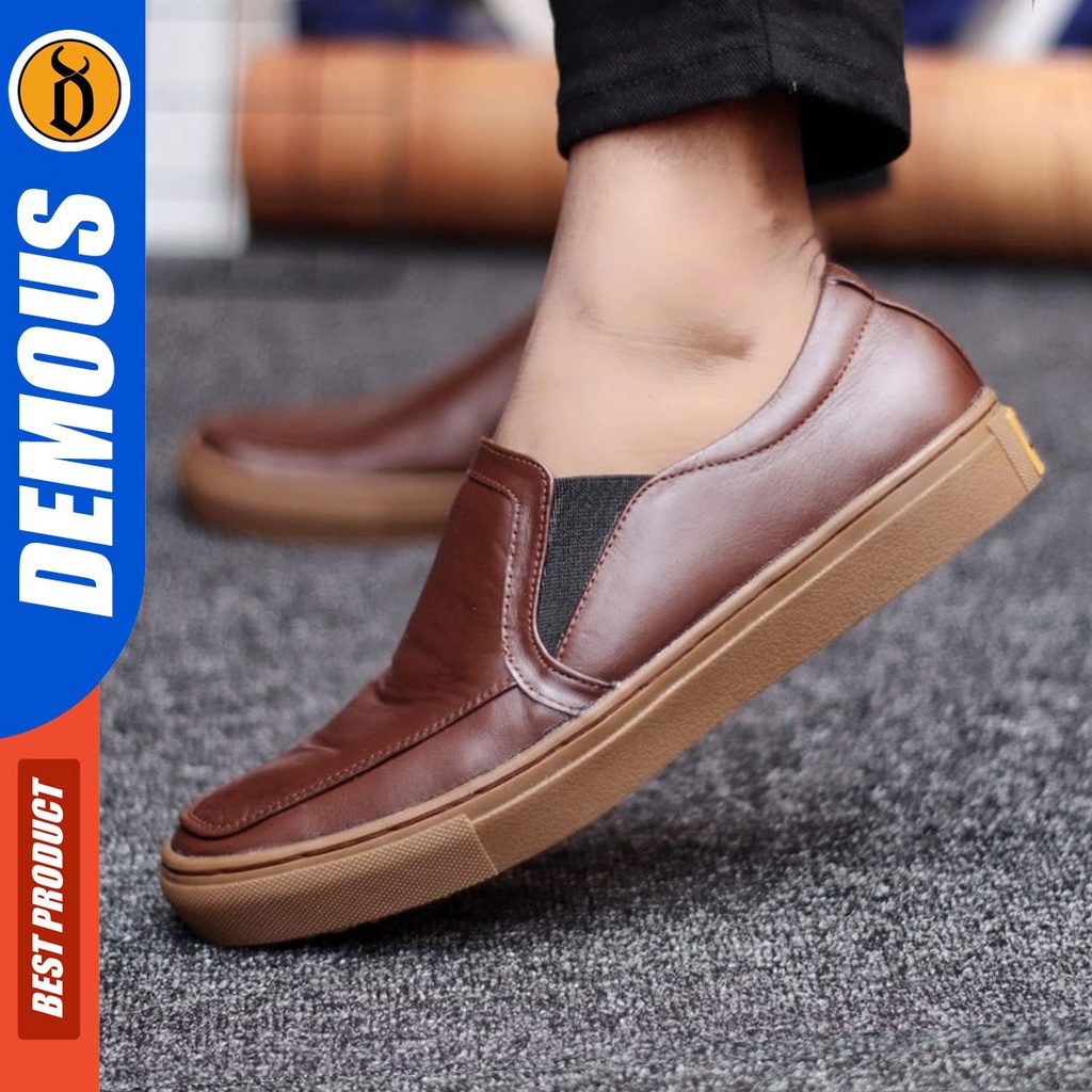 DEMOUS Morri - Sepatu Slip On Pria Casual Kulit Asli