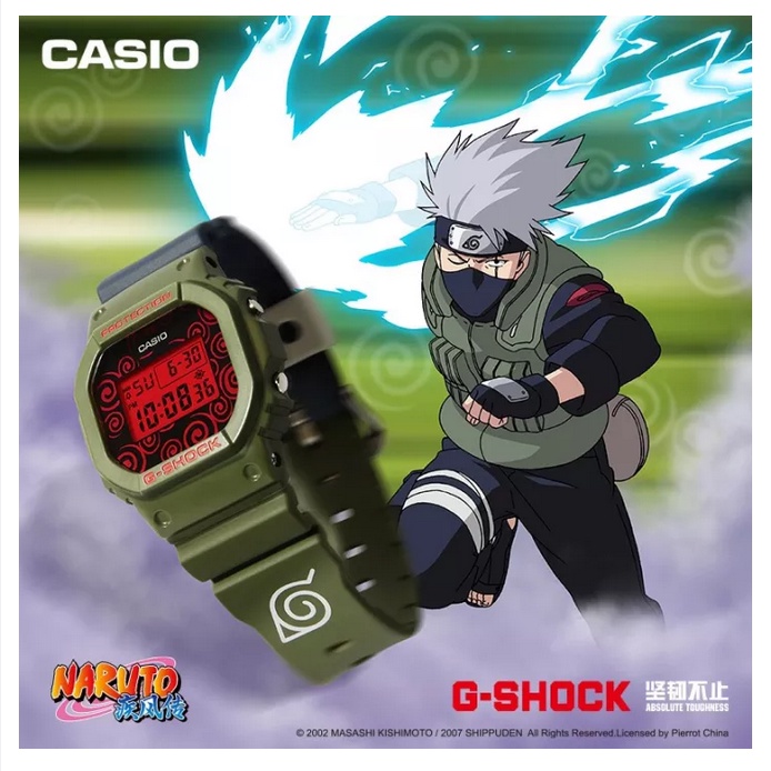 Casio G-Shock • Naruto Wind Transmission DW5600 Jam Tangan Olahraga Pria Tampilan Ganda 200M Tahan Air Shockproof dan Waterproof Waktu Dunia LED Lampu Otomatis DW-5600KAK21-3PFN