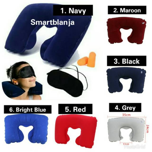 Bantal Leher / Travel Pillow angin tiup set