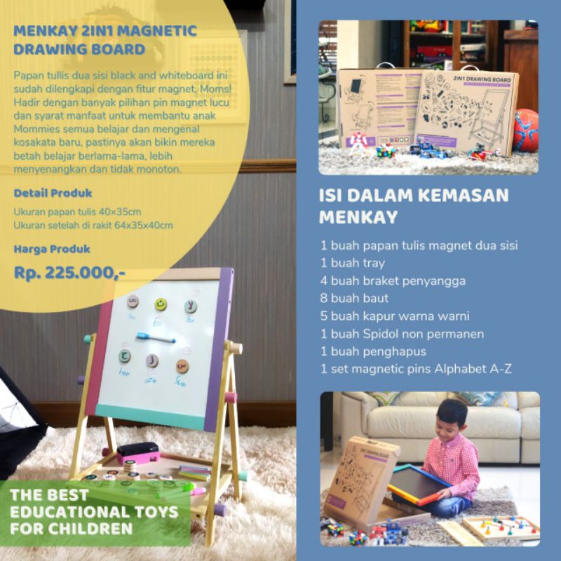 

menkay 2in1 magnetic drawing board. papan tulis menkay READY FREE MAGNET