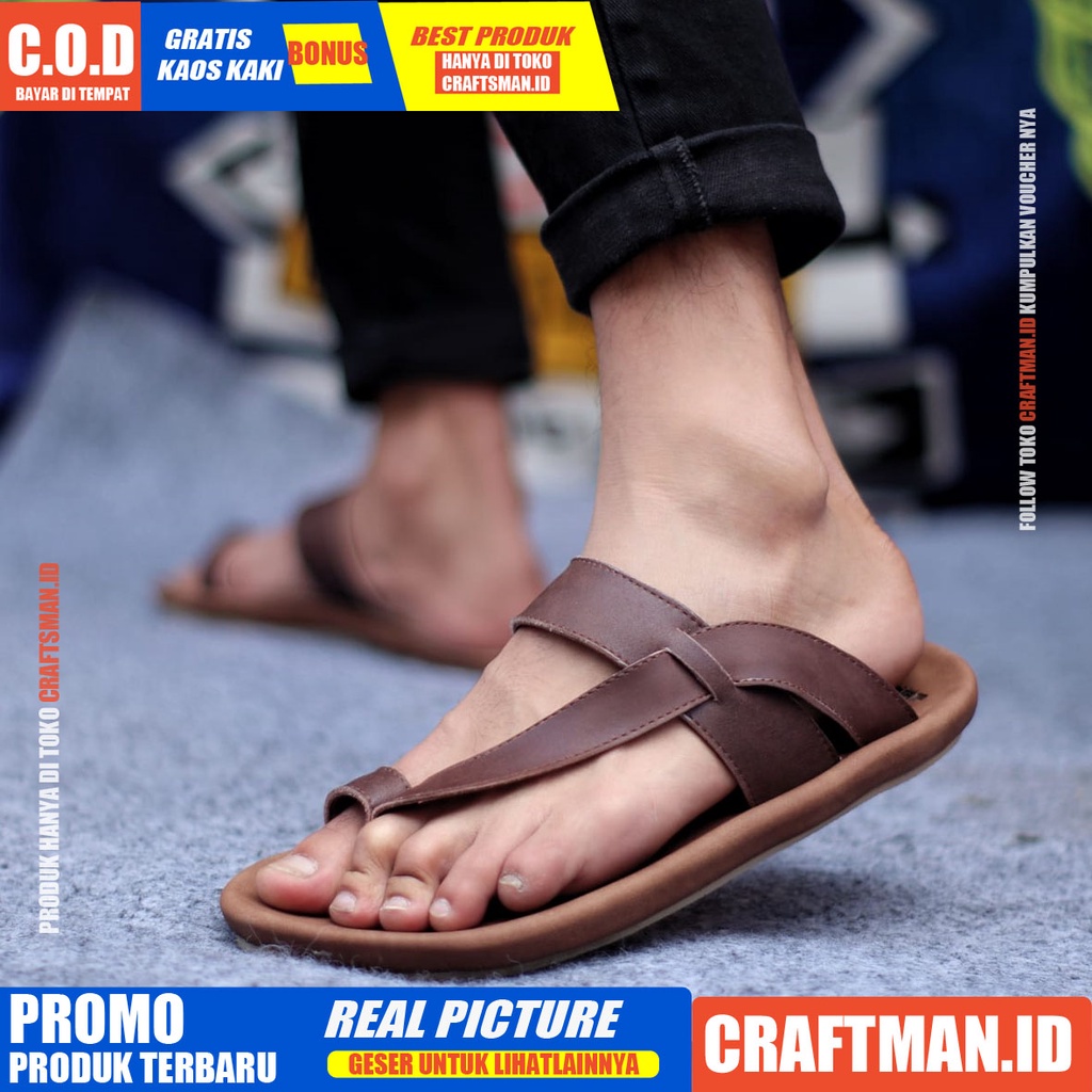 CRAFTS IMPLUSE SANDAL KULIT PRIA BLACK BROWN SENDAL CASUAL PRIA