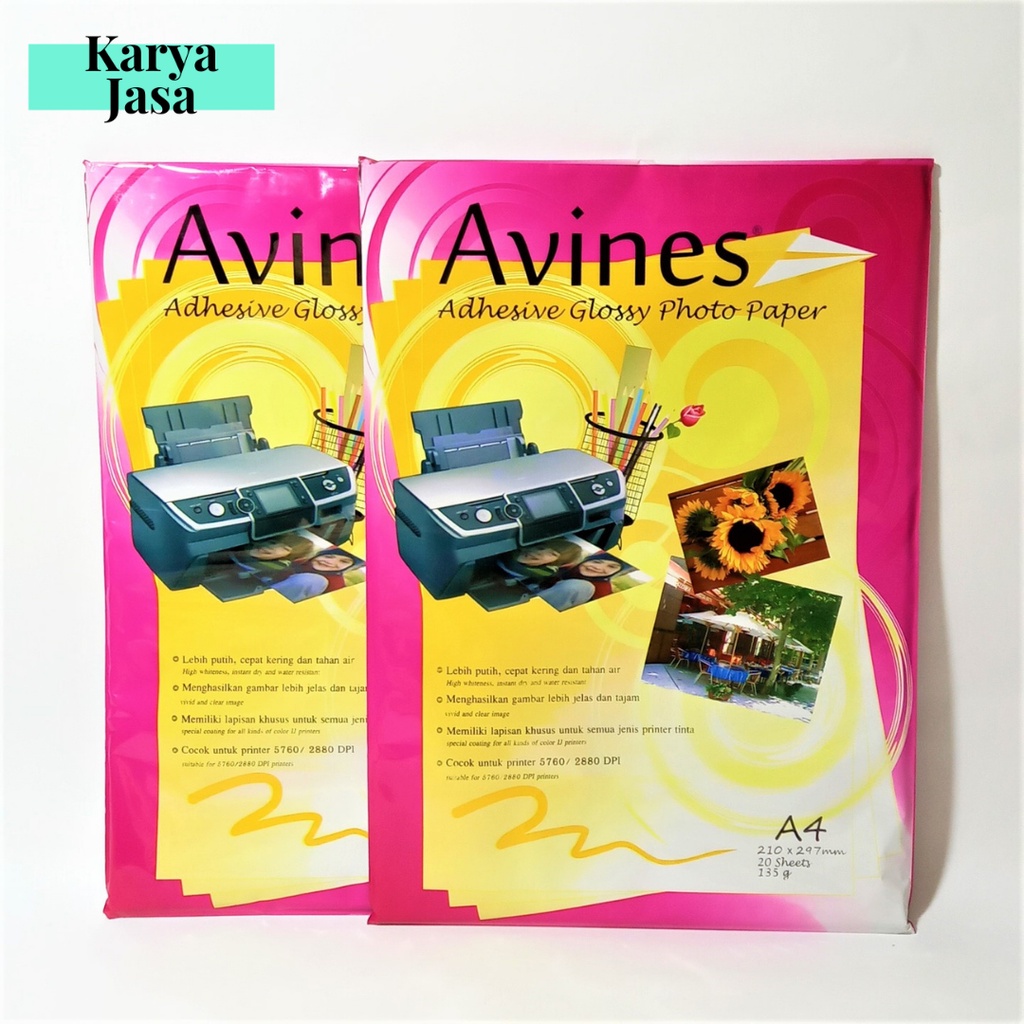 

Avines Adhessive Glossy Photo Paper 135g A4 20sheets | Kertas Foto Stiker Murah | Grosir ATK Medan